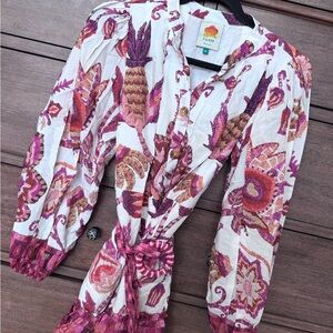Farm Rio White Dress with Pink & Gold Floral Print